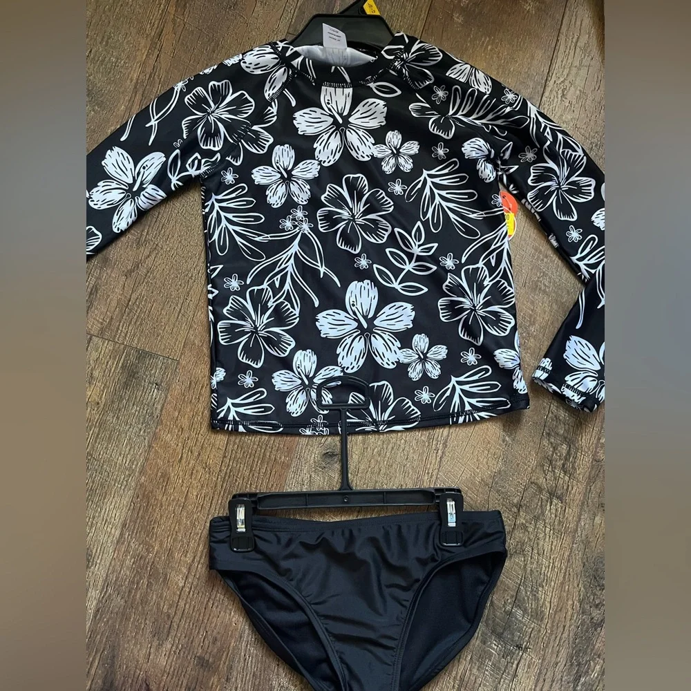 NWT Wonder Nation long sleeved swimsuit one piece tankini set size large 10/12‎